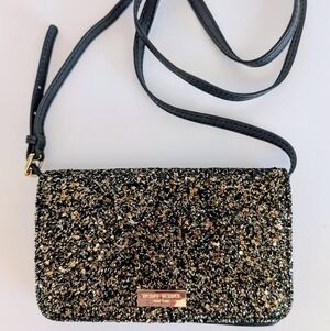 Henri Bendel Glitter Metallic Crossbody Bag Black Gold Gold Hardware